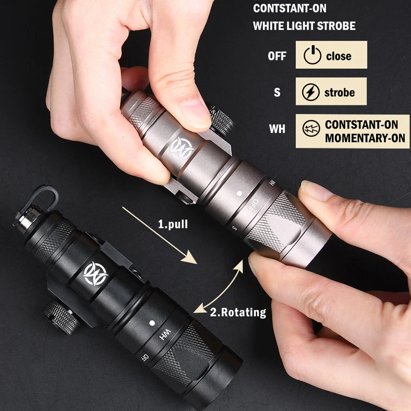 WADSN-linterna estroboscópica de Metal M300W, luz exploradora táctica M600W, foco de caza para exteriores, interruptor de presión momentáneo compatible con riel de 20mm - imagen 5