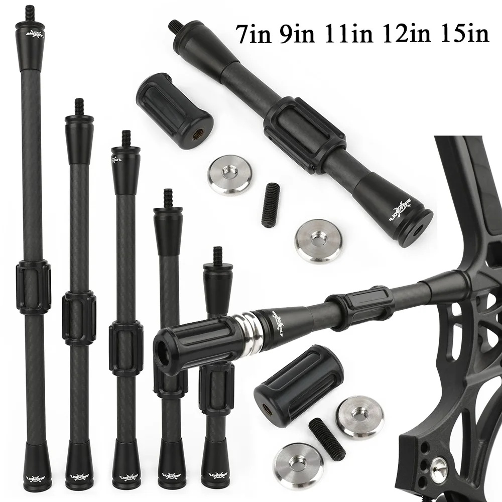 Varilla estabilizadora de carbono 3K para tiro con arco, barra de equilibrio de 7 ", 9", 11 ", 12", 15 ", amortiguador para reducir el ruido, arco compuesto, tiro de caza