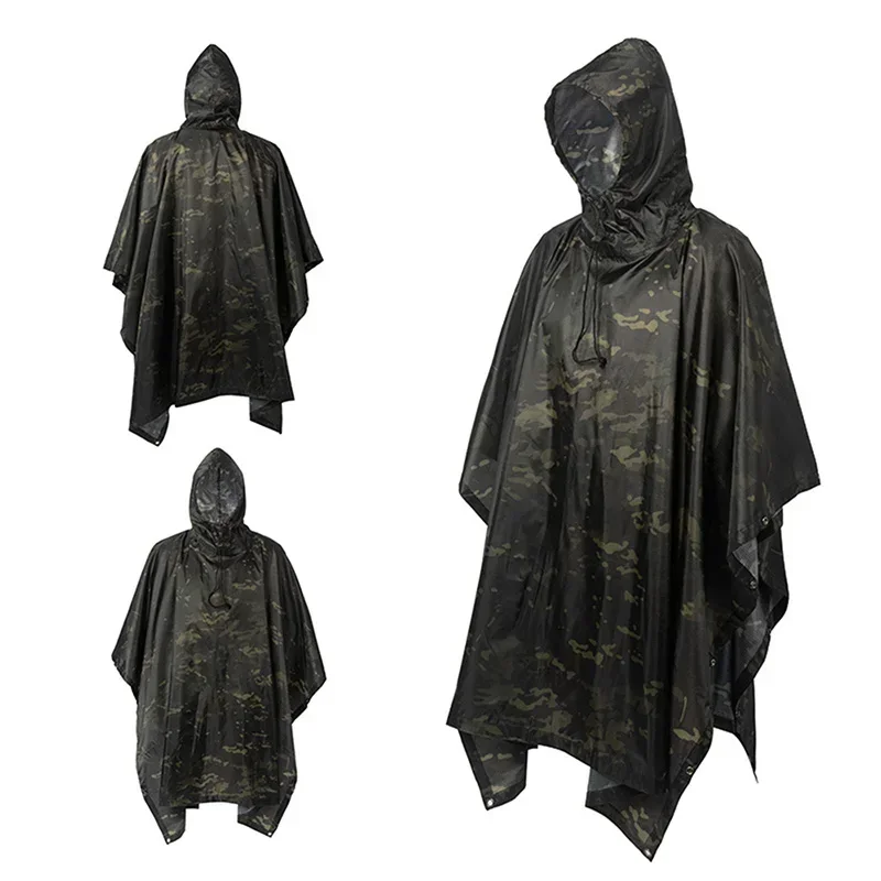 Poncho de camuflaje transpirable para exteriores, impermeable táctico de jungla, observación de aves, senderismo, caza, traje Ghillie, equipo de lluvia para viaje - imagen 3