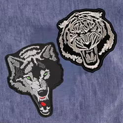 Parche termoadhesivo bordado tigre y lobo para ropa táctica