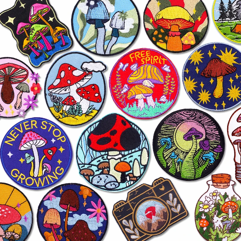 Parche de dibujos animados/exterior, parches bordados en ropa DIY, seta colorida, planchado en ropa para ropa, chaquetas, apliques para coser - imagen 2