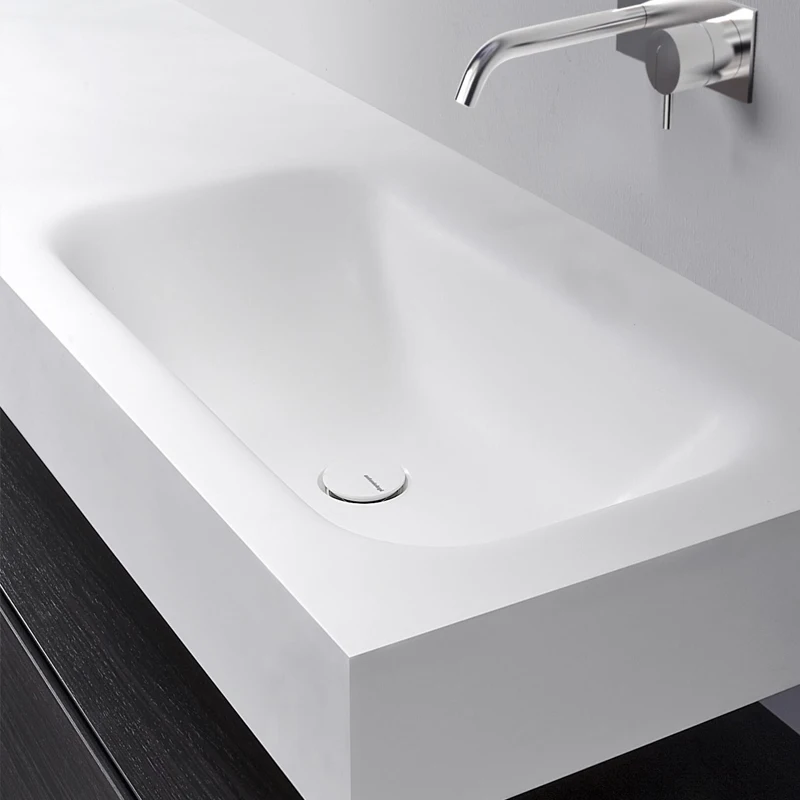 Mueble de baño minimalista, lavabo integrado de piedra artificial, lavabo personalizado y minimalista - imagen 4