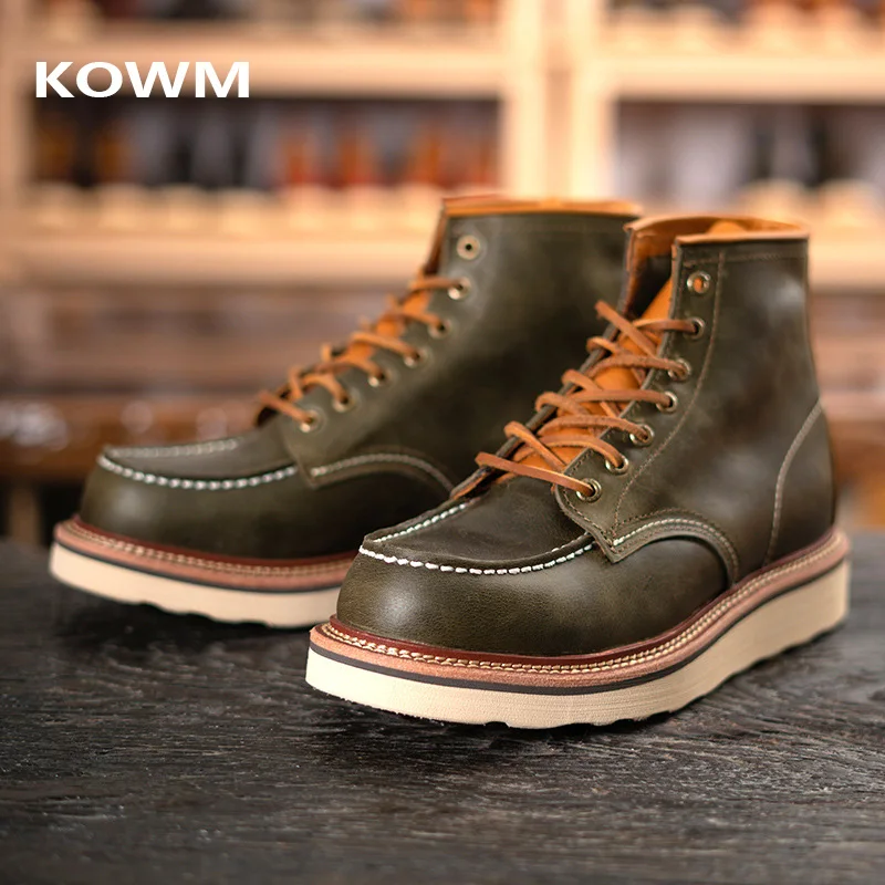 KOWM-zapatos de senderismo para hombre, botas para caminar de cuero, suela gruesa de piel de vaca, botas altas para motocicleta, zapatillas tobilleras británicas - imagen 2