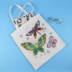 Bolso de lona plegable con mariposas, organizador portátil de hombro