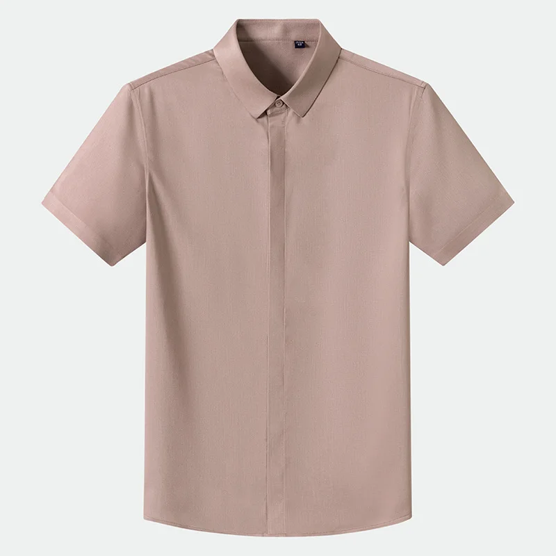 Camisas de negocios de manga corta para hombre, Camisa lisa de seda de morera, transpirable, informal, de alta calidad, a la moda, novedad de verano - imagen 2