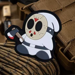 Máscara de Halloween fantasma con parche de hacha, gancho y bucle de dibujos animados, parche de PVC, brazalete, insignia de moral del ejército militar, brazalete, pegatinas para mochila