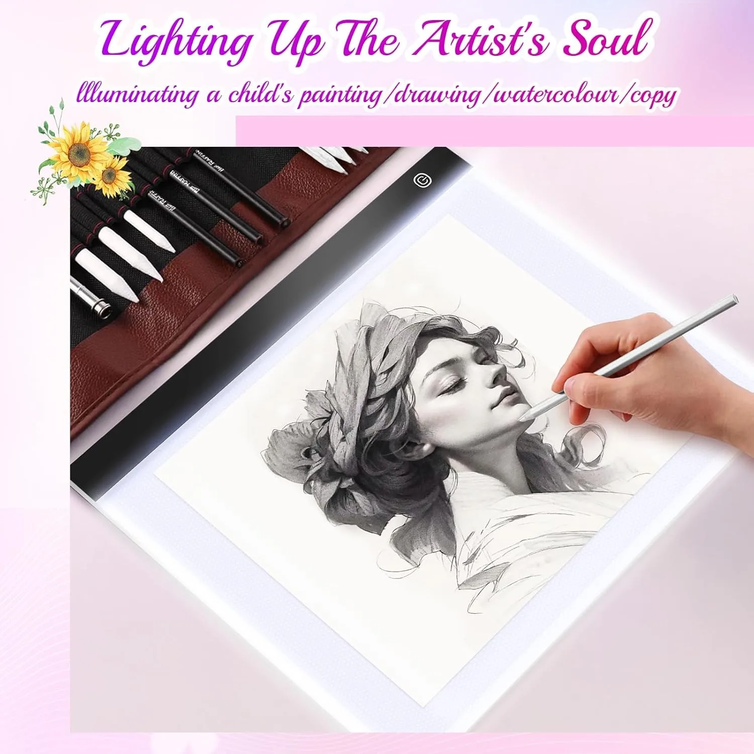 Almohadilla de luz LED A3 para arte diamante, bocetos, brillo ajustable, bocetos, rastreo, Kit completo de tablero de luz artístico alimentado por USB - imagen 2