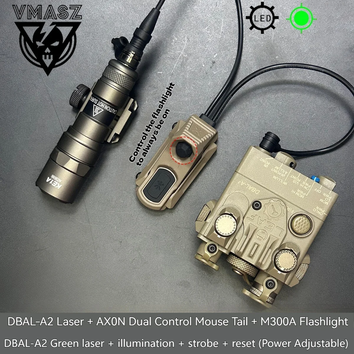 DBAL A2 punto rojo verde láser Surefire M300 M600 linterna interruptor de presión caza pistola de aire luz para 20mm MIOK KRY AXON Set - imagen 2
