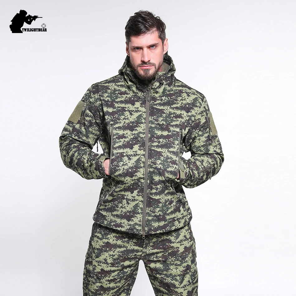 Trajes de camuflaje SoftShell para exteriores para hombre, conjunto de ropa de lana impermeable de gran tamaño 5XL, ropa para hombre, traje de caza para acampar A2F051 - imagen 5