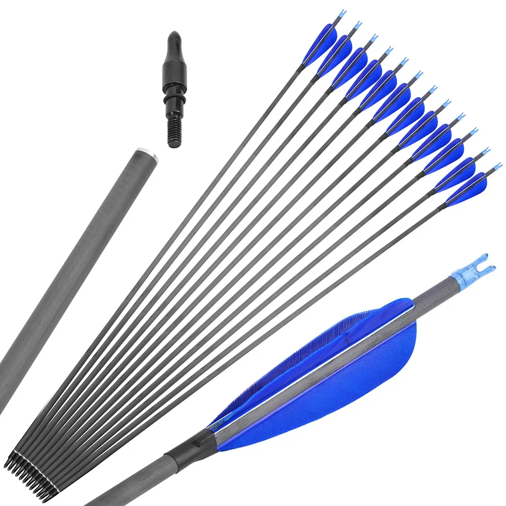 Flecha de carbono puro SP 600 de 31,5 pulgadas, 6/12 Uds., flecha de carbono ID6.2mm, eje de pluma Natural, arco recurvo, objetivo de tiro de caza - imagen 4