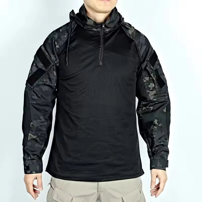Camisa táctica de senderismo para hombre, Top transpirable desmontable con capucha para acampar, jersey de combate militar de secado rápido para senderismo y pesca - imagen 5