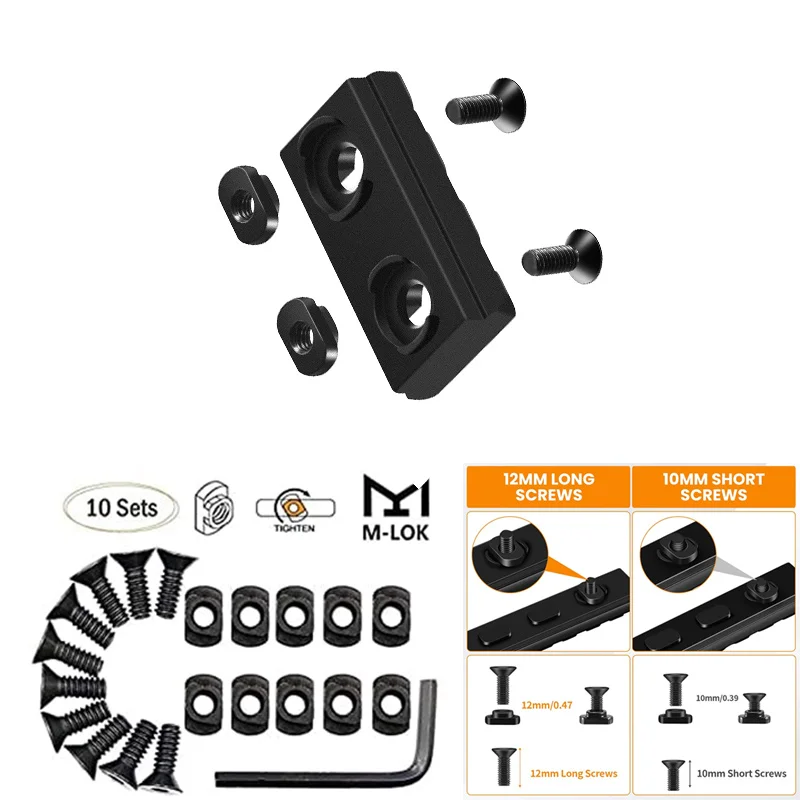 10 unids/set M-LOK tornillos y tuercas rieles de repuesto tornillos de tuerca en T para Secciones de riel de guardamanos MLOK caza, accesorios para pistola de juguete - imagen 3