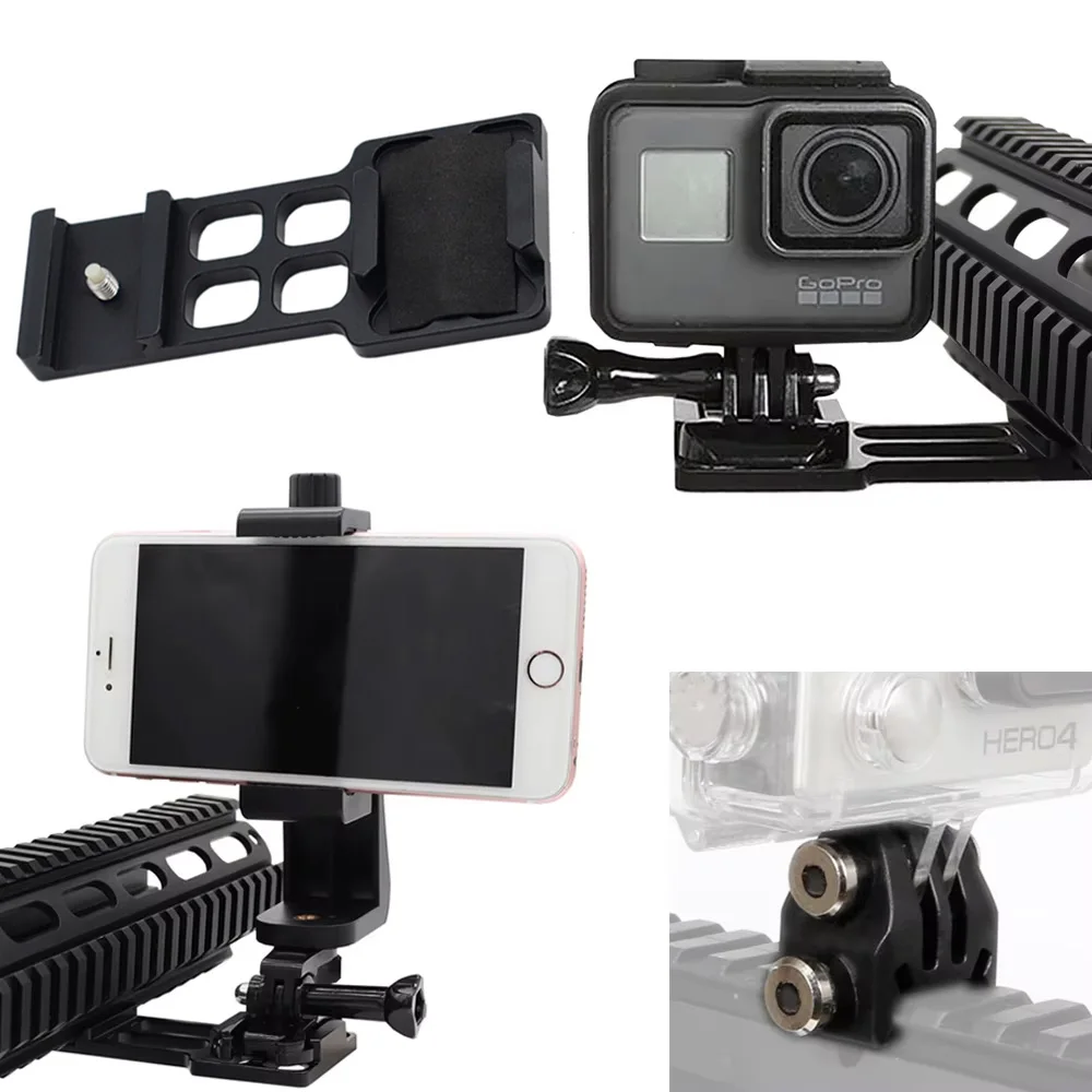 Soporte táctico para cámara de teléfono con montaje en riel Picatinny de 20mm para teléfonos móviles Iphone cámara deportiva Gopro para escopeta caza Airsoft - imagen 5