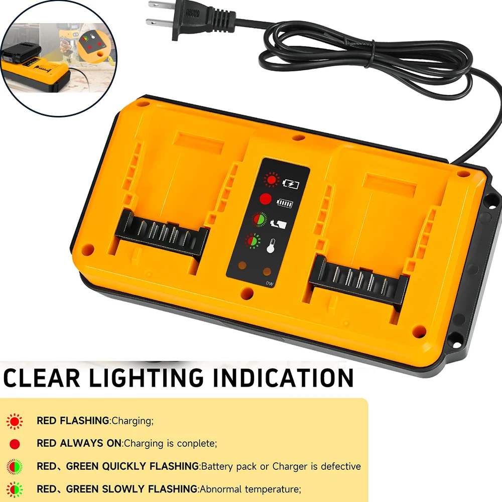 Puertos duales de 90 W para cargador de batería Dewalt 20 V Max - Reemplazo para cargadores de baterías Dewalt 14,4 V/18 V/20 V
