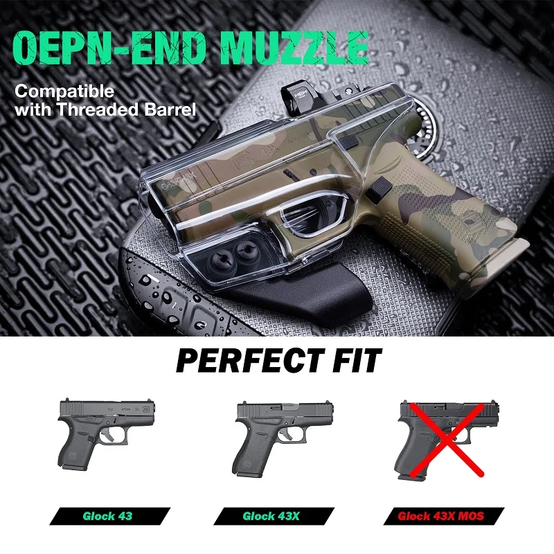 Fundas transparentes Glock 43 IWB con garra aptas para pistola Glock 43/43X Glock, no aptas para bolsas tácticas de pistola de mano derecha MOS - imagen 2
