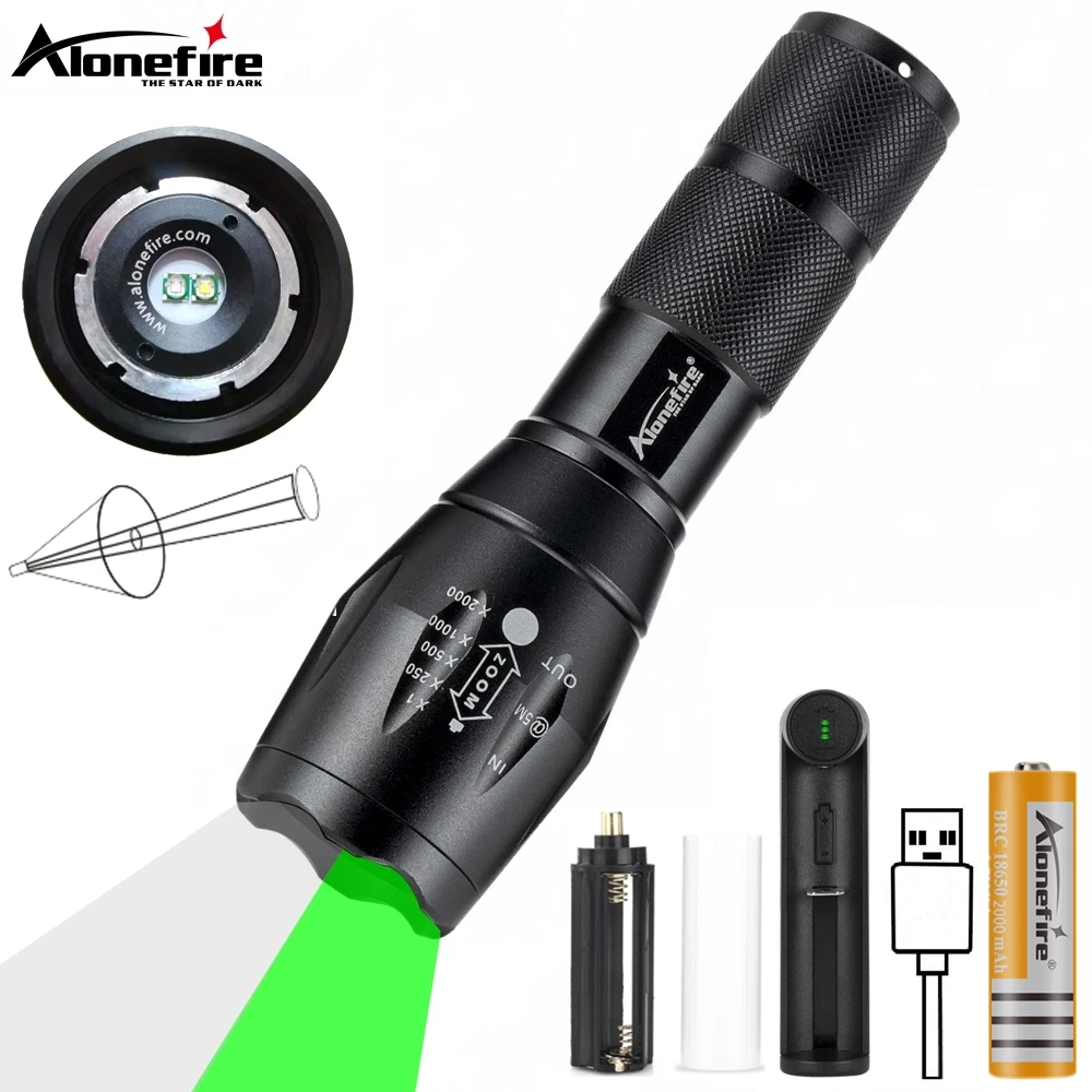 Linterna con Zoom 2 en 1, luz verde blanca y verde de alta potencia para exteriores, caza, pesca, senderismo, viaje, trabajo, detección de polvo - imagen 2