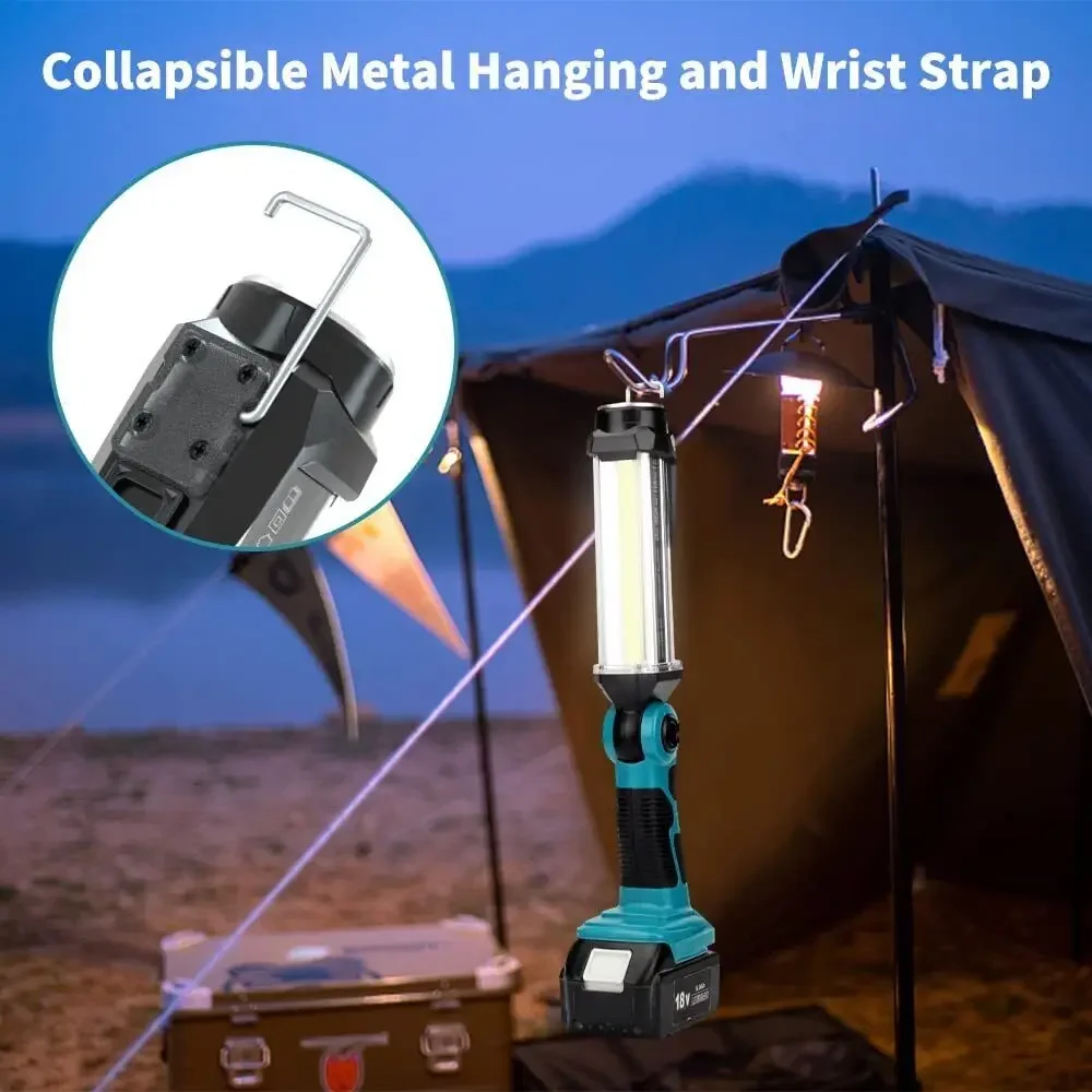 Luz LED de trabajo de 2000LM, linterna portátil para exteriores, linternas de Camping, luz empotrada Vertical para batería de iones de litio Makita de 14,4 V-18V - imagen 5