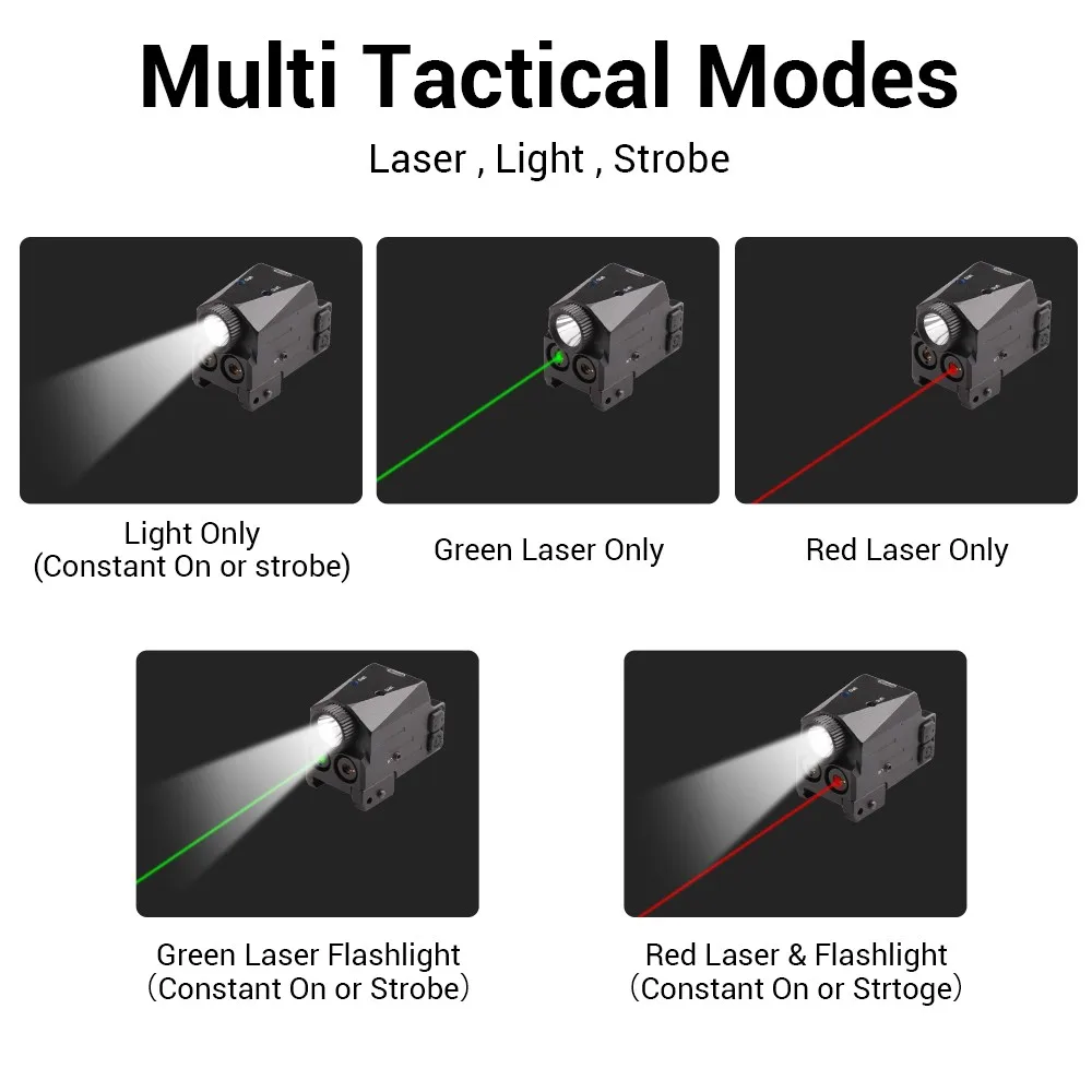 Luz de pistola de arma táctica, Combo de Vista láser rojo y verde, linterna LED recargable por USB, luz de pistola para riel de 20mm - imagen 2