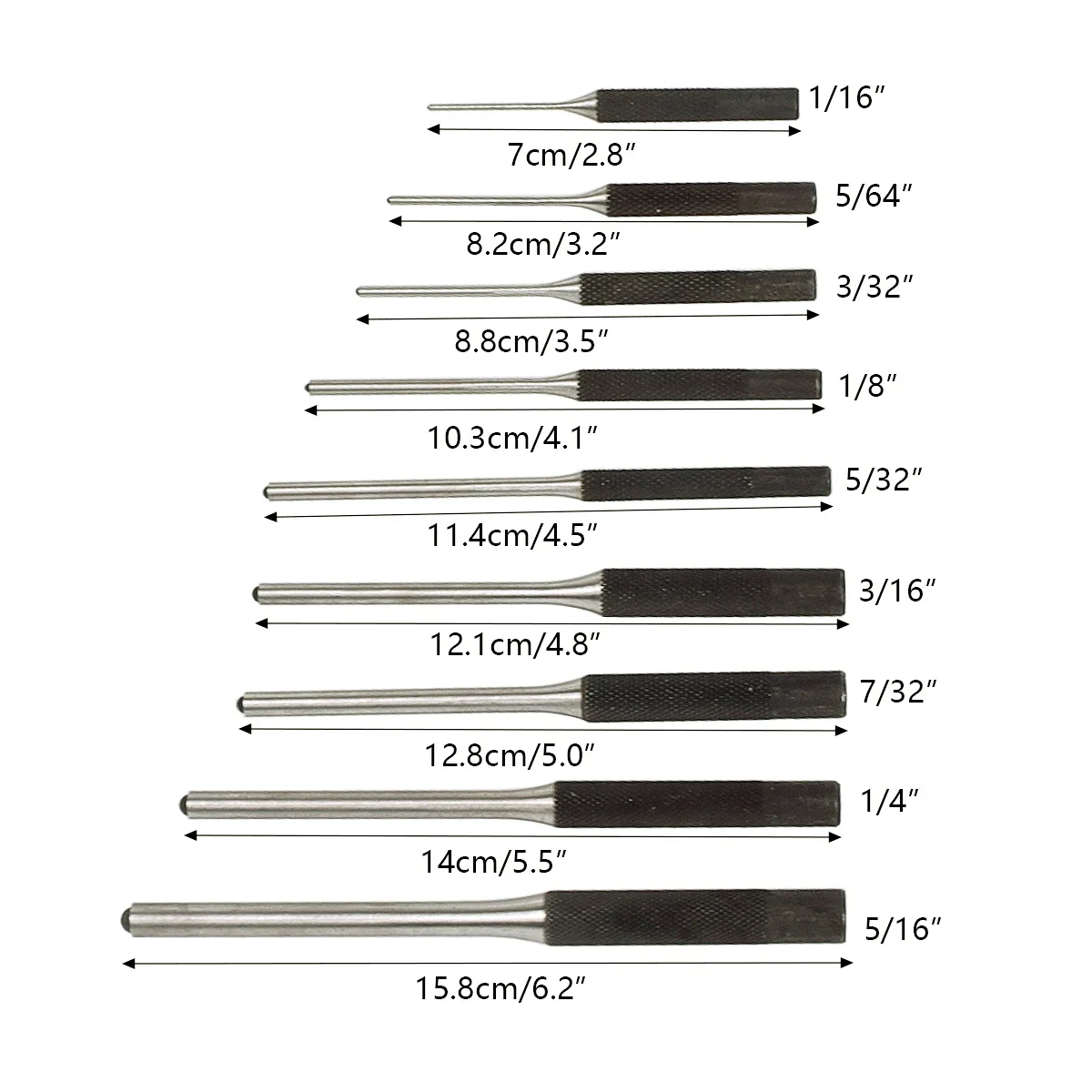 Juego de punzones de cabeza redonda de 9 Uds., Kit de herramientas de punzonado de pasadores de agarre de varios tamaños de acero, herramientas de cincel de arranque de extremo hueco profesional - imagen 5