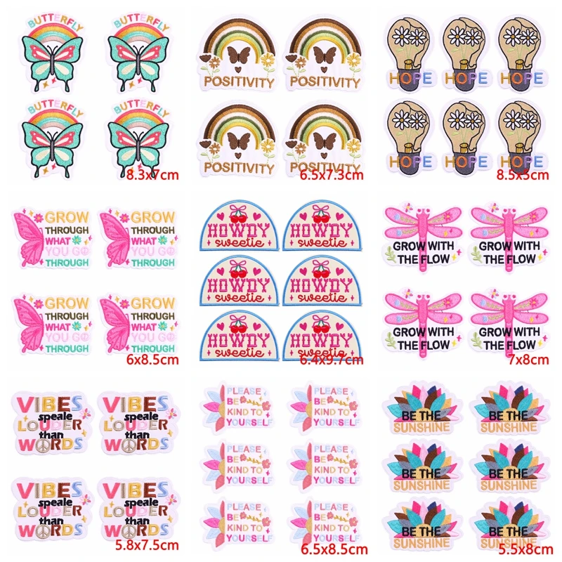 10 unids/lote de parches bordados con letras de dibujos animados, parches para planchar para ropa, parches bordados de corazón y flores para ropa, apliques Diy