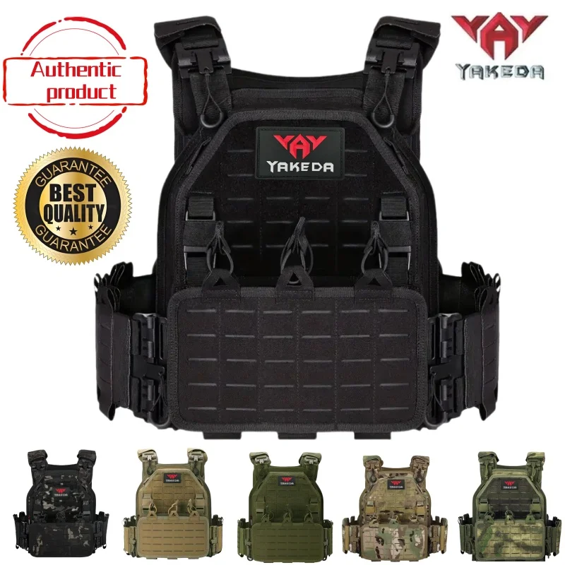 Chaleco táctico YAKEDA 6094, chaleco de transporte de engranaje negro de caza al aire libre con corte láser ligero desmontable rápido de nailon 1000D de alta calidad