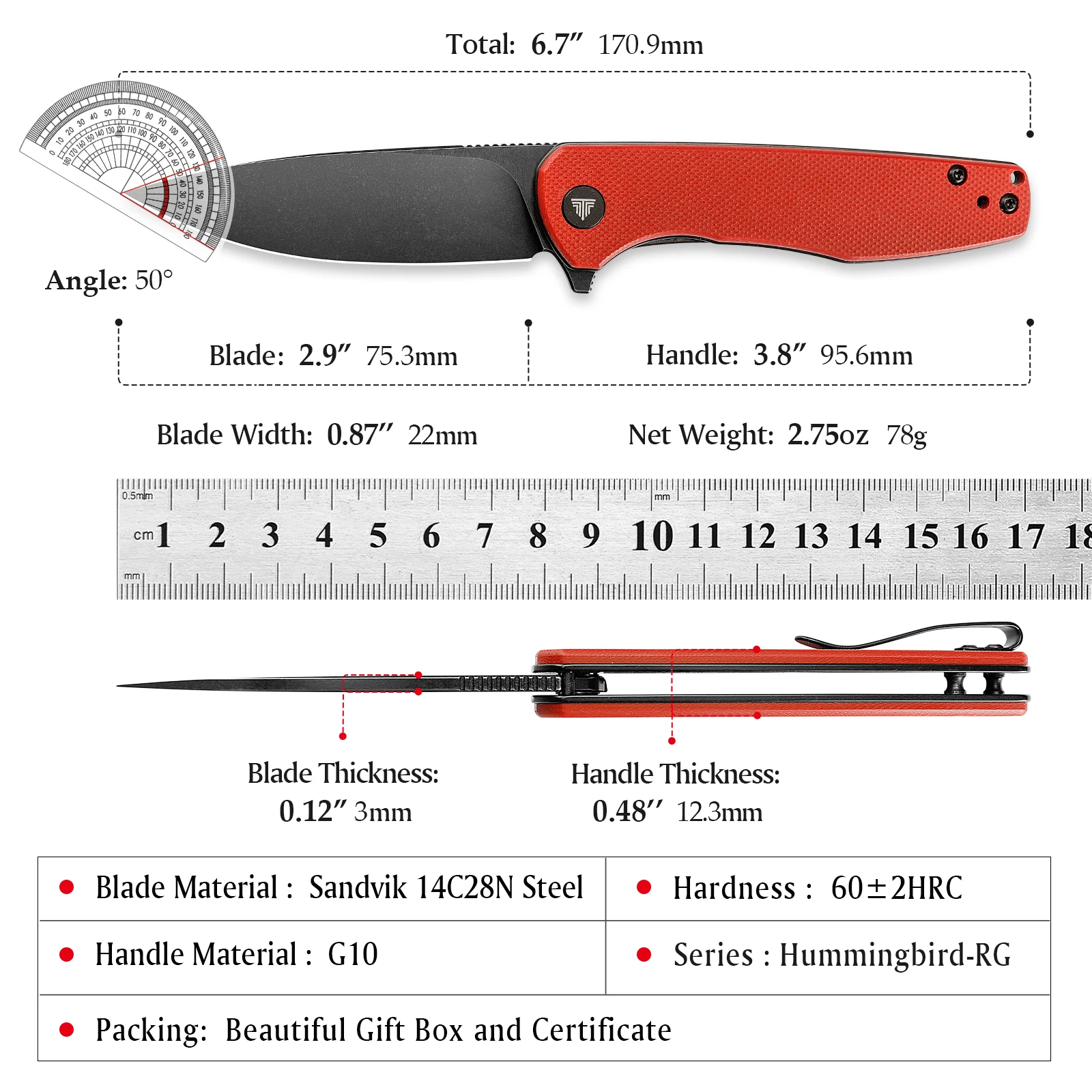TRIVISA Hummingbird cuchillo EDC de bolsillo micarta con clip - imagen 2