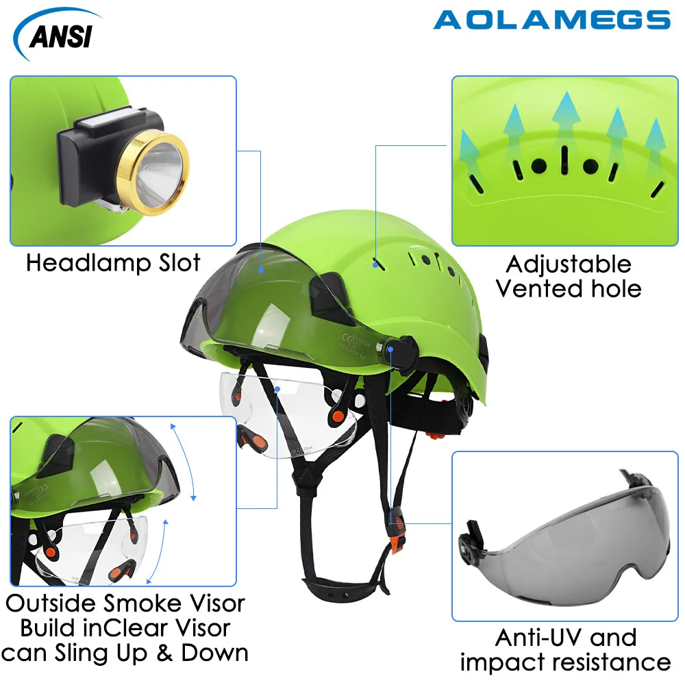 Cascos de seguridad para construcción CE con gafas dobles, gorra de trabajo ABS transpirable para ingeniero, protección para la cabeza, gorra de rescate para escalada ANSI - imagen 4