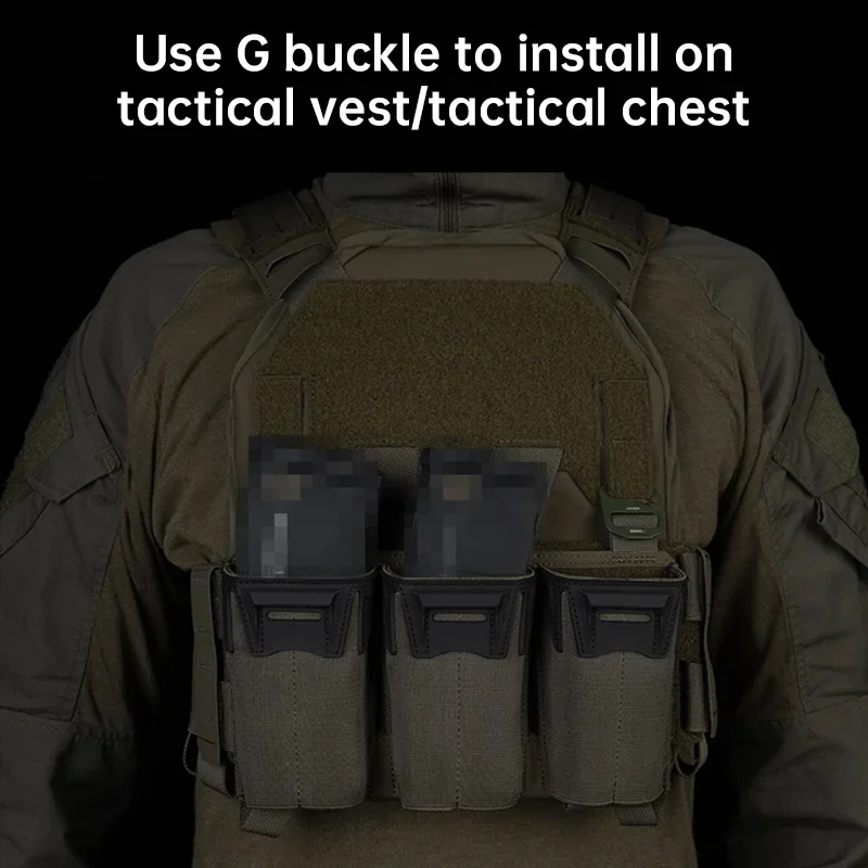 Bolsa táctica Triple Mag multicalibre M4 5,56, 7,62x39, 9mm, mordazas Glock extendidas, tarjeta frontal, bolsa MOLLE para caza y agilidad - imagen 5