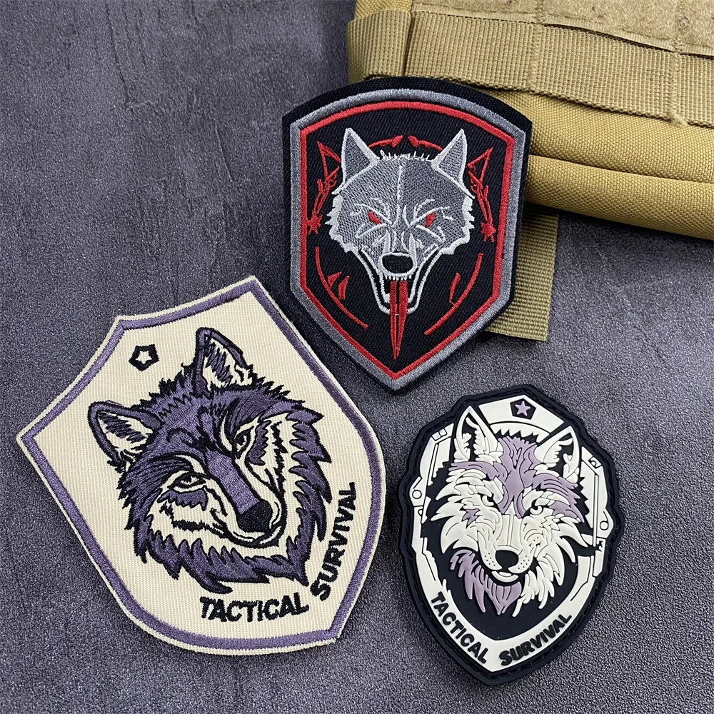 Parche de insignia de moral de lobo de seguridad táctica, parches bordados para ropa, brazalete de gancho y bucle de PVC, pegatina para mochila militar