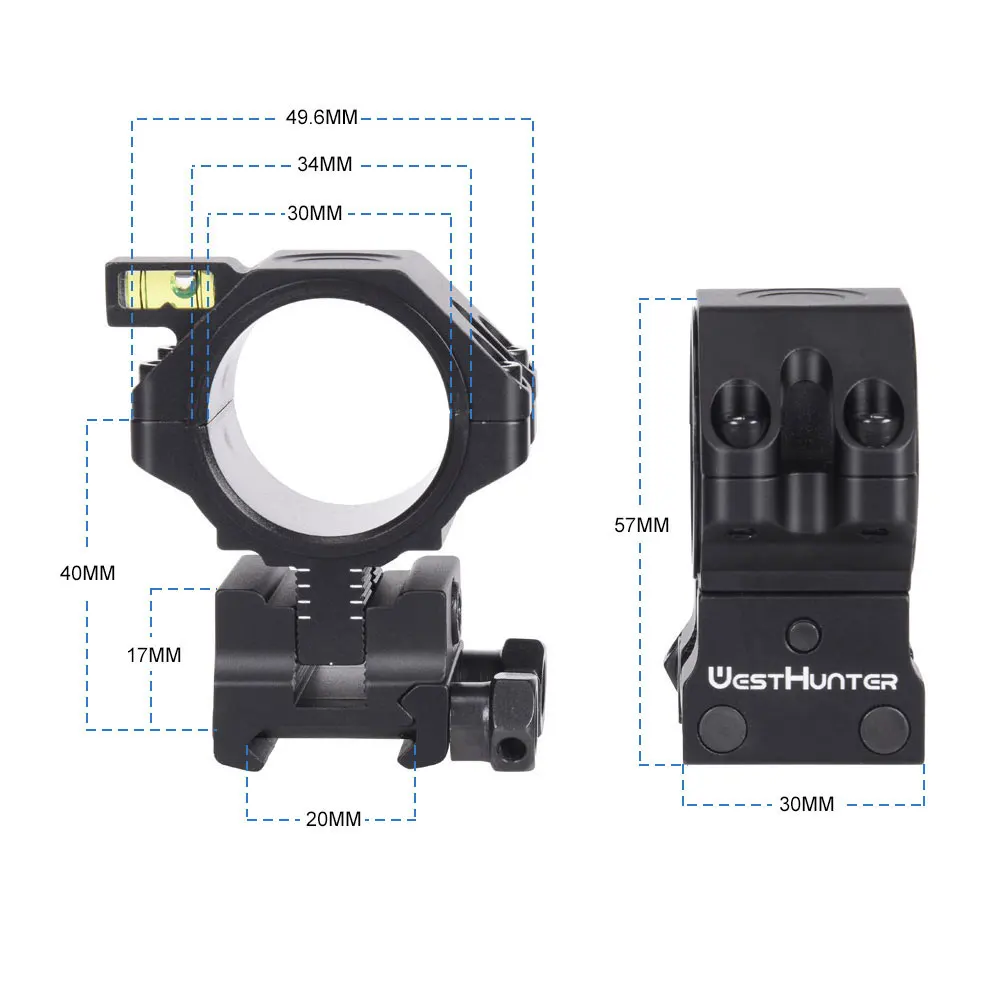 WestHunter-anillos de alcance ajustables, 34mm, 30mm, 1 pulgada, corrección de altura de elevación, soportes Picatinny, nivel de burbuja, accesorios de caza - imagen 3