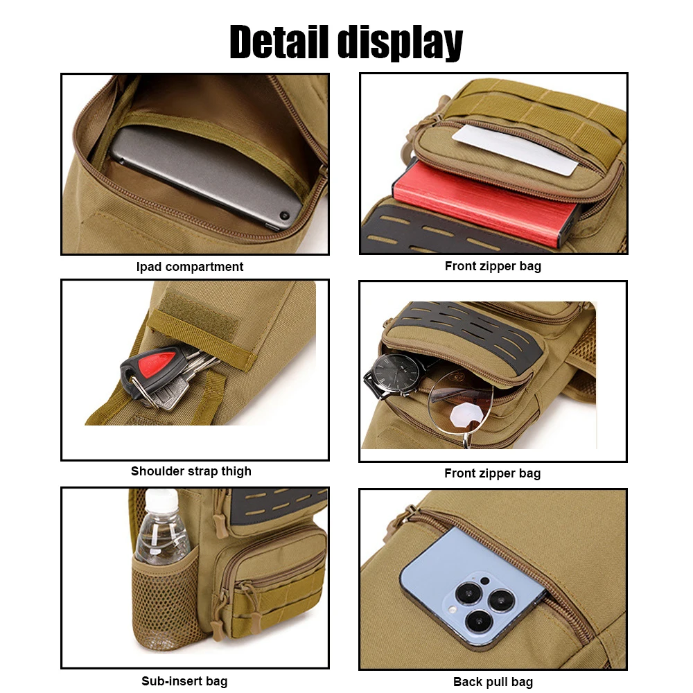 Bolsa de pecho táctica USB, bolso de hombro EDC de utilidad, bolsa Molle Admin, bolsa organizadora de caza al aire libre, bandolera para hombres - imagen 4