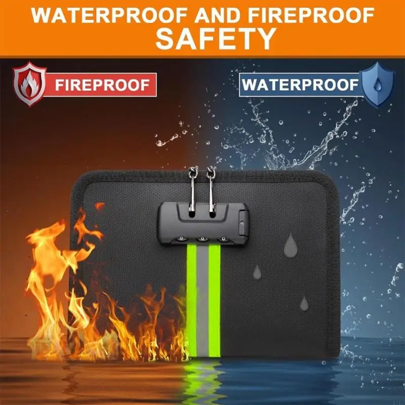 Bolsa documentos no inflamable con gancho para código acceso, Plan Impermeable, almacenamiento con múltiples para efectivo