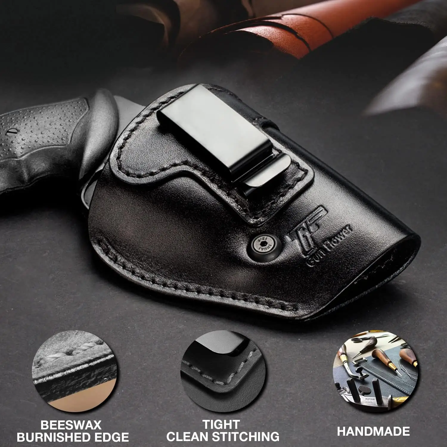 Funda de cuero hecha a mano, se adapta a la mayoría de los revólveres con marco J y la mayoría de los Revólveres especiales.38 Ruger LCR, S&W 442/642, transporte interior de cintura - imagen 3