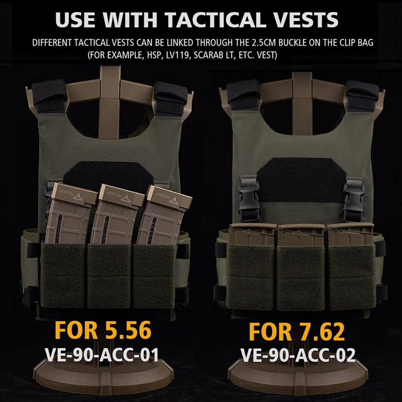 Bolsa Triple para revistas 5,56/7,62 para chaleco táctico LV119/HSP/Scarab con hebilla de tamaño 2,5 CM bolsas Airsoft Mag - imagen 5