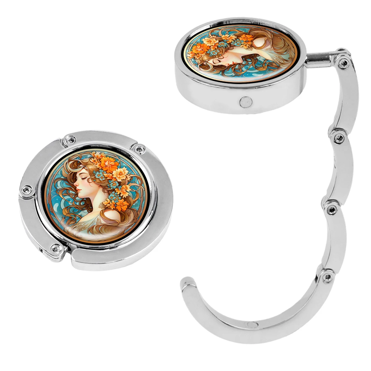 Ganchos para bolsos con pintura al óleo, soportes plegables de Metal para bolsas de mesa, perchas portátiles para monedero, accesorios de piezas, ganchos antideslizantes de vaca bonita - imagen 2