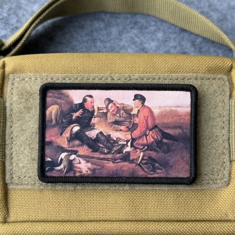 Parche táctico caza vintage de tres cazadores con velcro gancho bucle - imagen 3