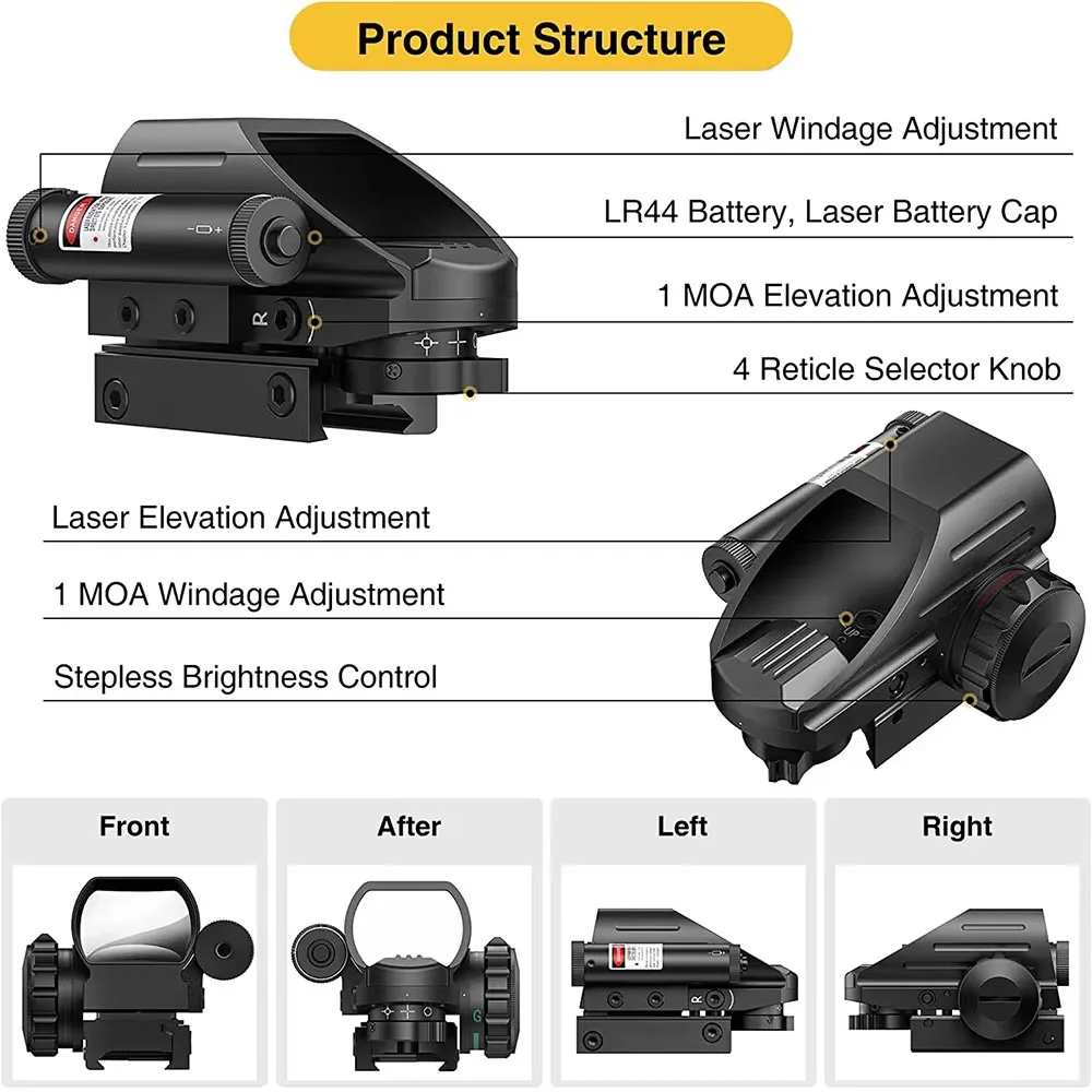 Mira réflex táctica, mira telescópica de caza con 4 retículas, color rojo y verde, óptica de caza para riel de 11mm/20mm - imagen 3
