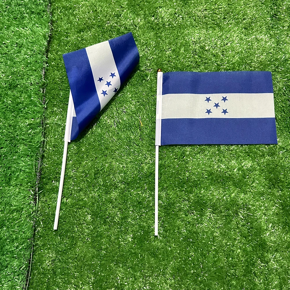 Bandera de la SKY, bandera de mano de Honduras, 10/20/50/100 Uds., 21x14cm, banderas onduladas a mano de Honduras con poste de plástico para actividades deportivas, decoración del hogar - imagen 5