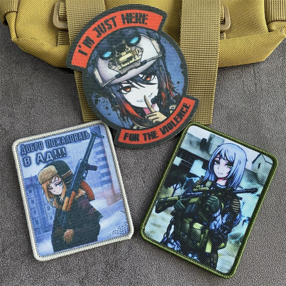 I'm Here for The Violence moral insignia, Parche de Anime, cheurón ruso, chica linda, emblema militar, pegatina impresa en mochila
