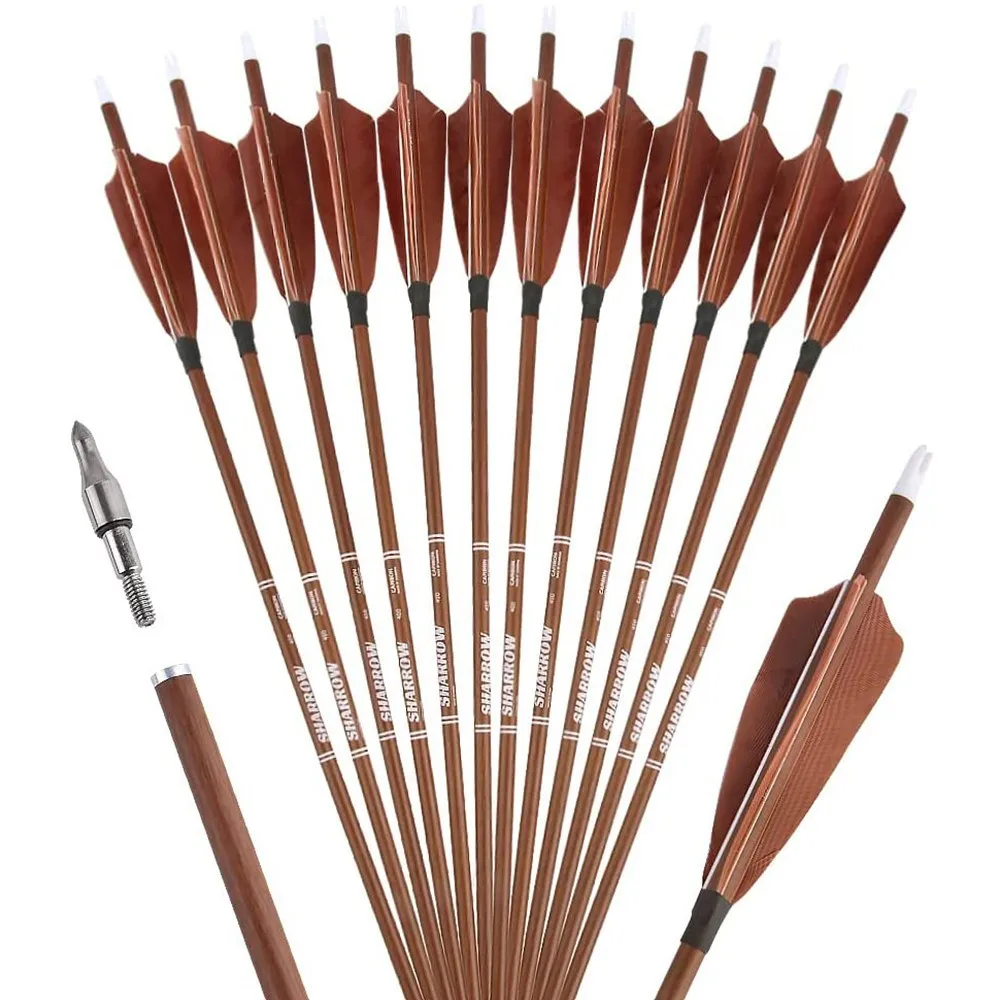 6/12/24pc 32,6 "tiro con arco flecha de carbono puro columna vertebral 340/400/500/600 ID6.2mm flecha de carbono arco compuesto recurvo tiro deporte al aire libre