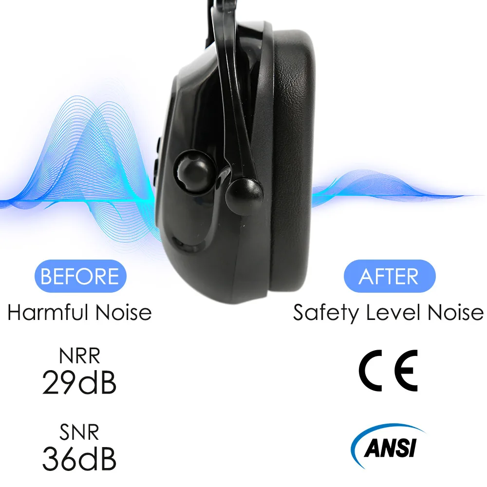 Casco de seguridad para construcción con Bluetooth 5,0, orejeras reducción ruido ingeniero, duro ABS viseras, sombrero Industrial ANSI - imagen 5