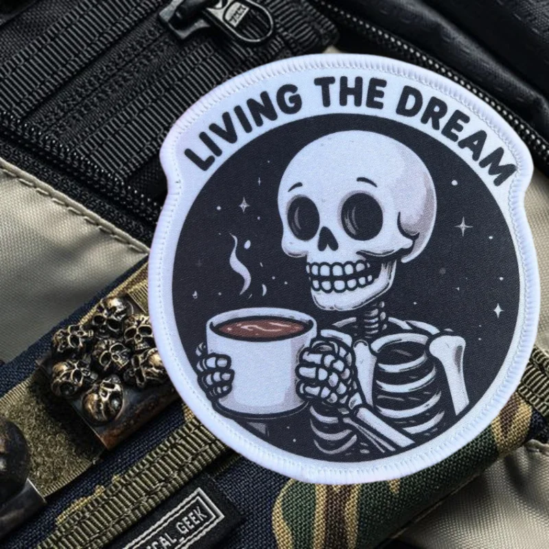 Parche con estampado de LIVING THE DREAM, chaleco táctico, insignia de moral con gancho y bucle, pegatinas decorativas para mochila, parches para brazalete para ropa - imagen 4