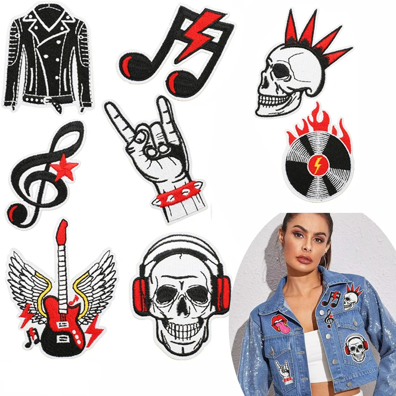 Parche de planchado DIY, parche bordado musical, chaqueta, pantalones, reparación de ropa, pegatinas de parche de hierro bordadas