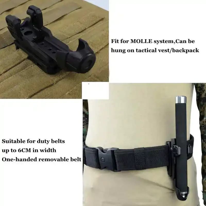 Soporte táctico para bastón, funda para pulverizador de pimienta, soporte para cinturón Molle, antivibración, linterna en aerosol de liberación rápida, estuche para bastón con cerradura - imagen 5