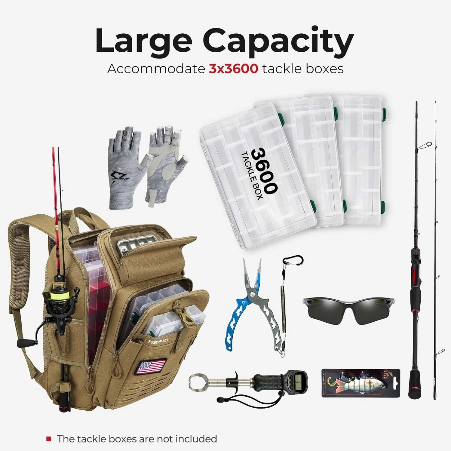 Mochila para aparejos de pesca con caña y soporte para equipo, bolsa ligera para almacenamiento de aparejos de pesca con cubierta protectora contra la lluvia - imagen 5