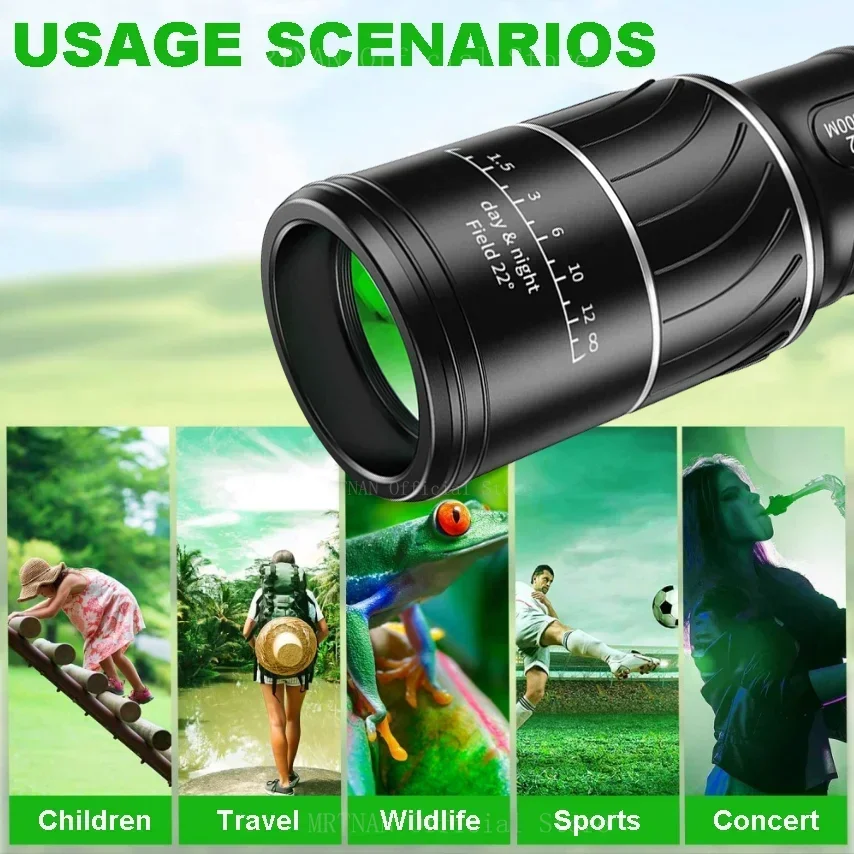 Telescopio monocular de película verde de alta definición para exteriores 16x52, telescopio de concierto de senderismo con poca luz y alcance HD - imagen 3
