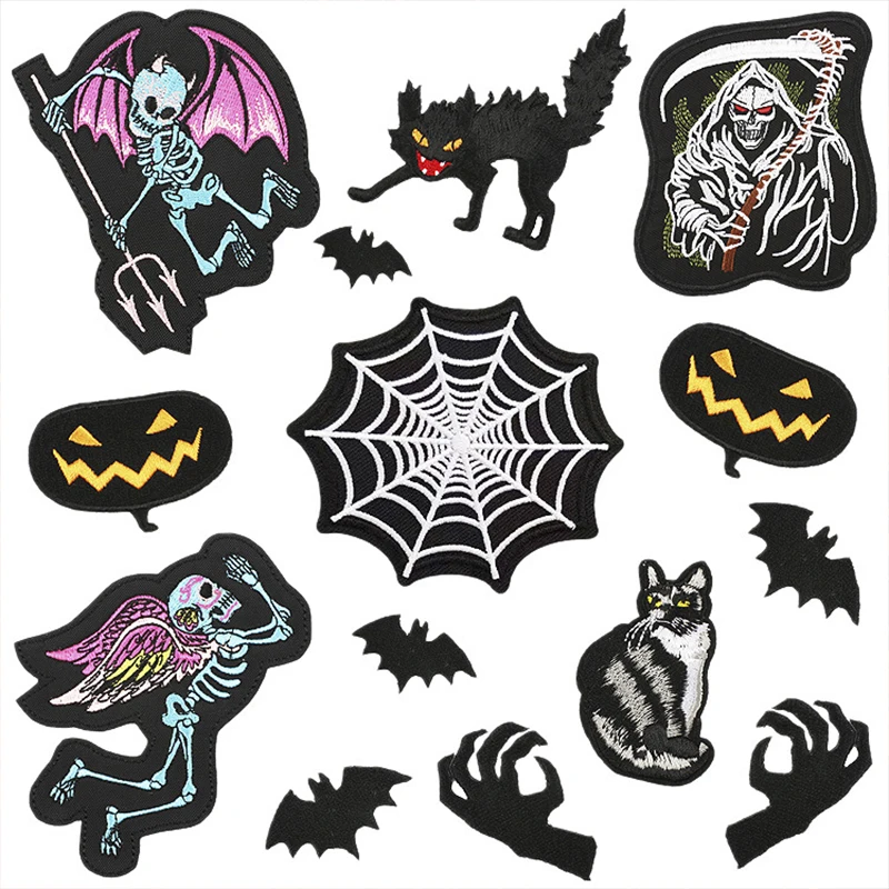 Parche bordado de Halloween, Parche de demonio, murciélago de calabaza, insignia Punk, parches de planchado DIY para decoración de vacaciones - imagen 2