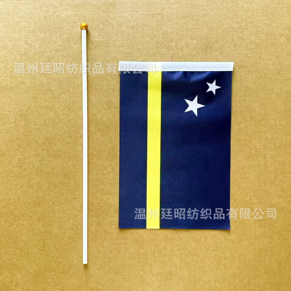 Bandera del cielo Curacao bandera de mano 10/20/50/100 Uds 21*14cm banderas onduladas de mano de Curacao con poste de plástico para actividades deportivas decoración del hogar - imagen 4