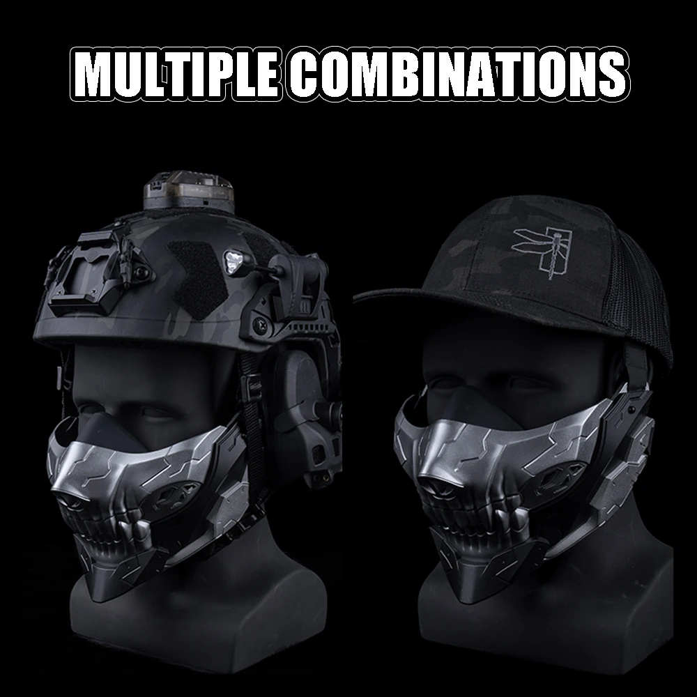 Máscara de gel de sílice de media cara con forma de calavera para airsoft Máscara de paintball táctica ajustable Máscaras geniales para cosplay de Halloween Para caza y tiro - imagen 3