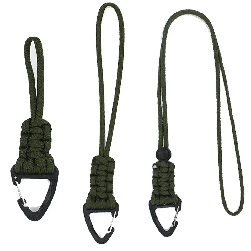 Llavero con cordón de Paracord con mosquetón triangular y correa trenzada, cuerda para muñeca antipérdida de 12/22/46cm para mochila/pesca/Camping - imagen 3